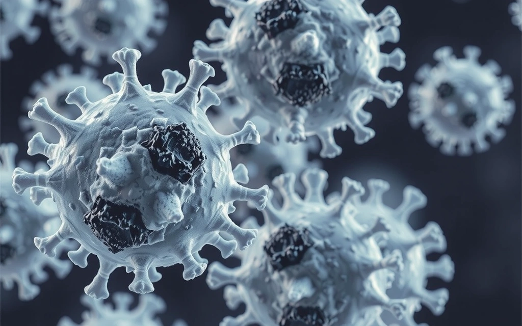 Représentation microscopique de cellules avec des minéraux protégeant contre des molécules toxiques.