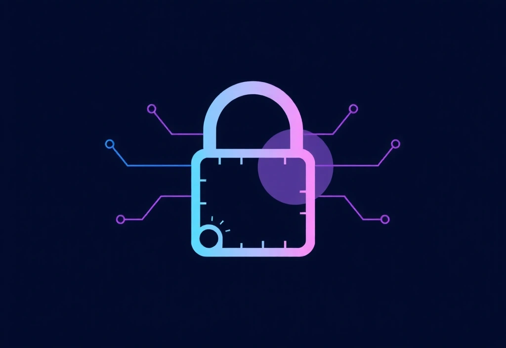 Icône de confidentialité, un cadenas stylisé et des motifs numériques abstraits